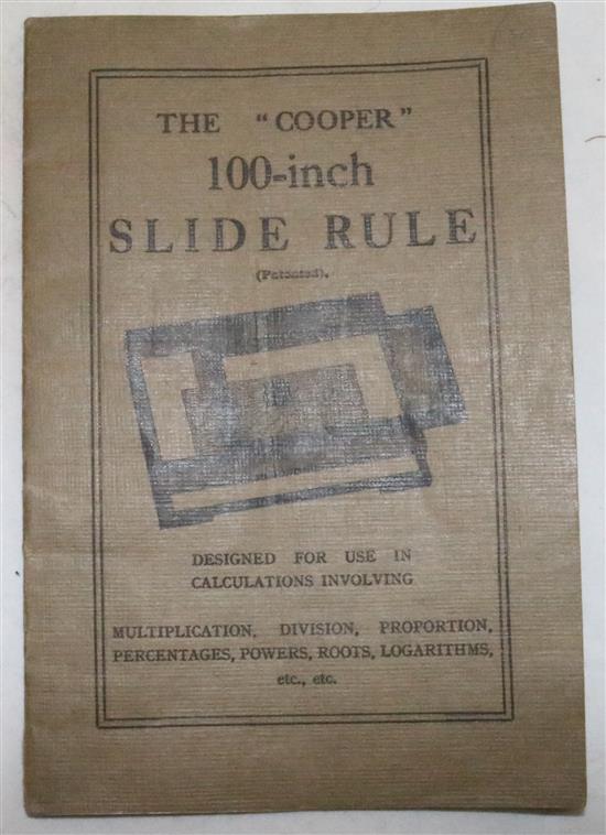 A Cooper 100 inch slide rule, made by Stanley, 9.75in.